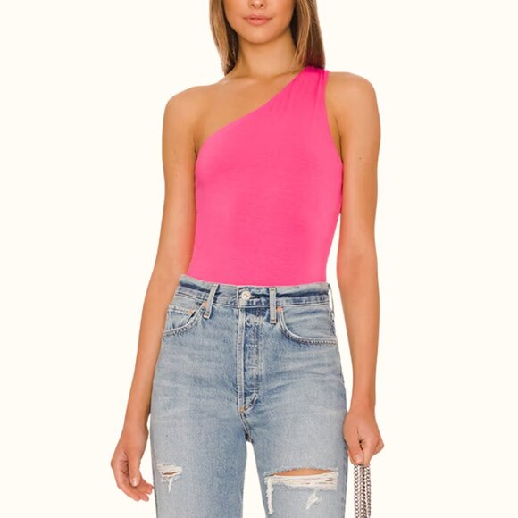 Superdown Devonne One Shoulder Bodysuit Pink - Picture 1 of 3